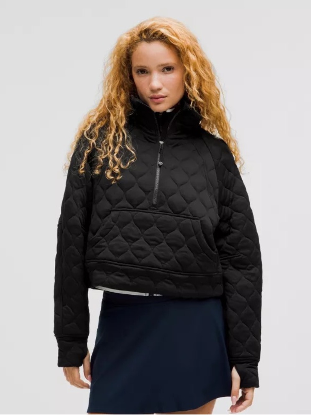 Scuba Oversized Quilted Black Women's Half Zip
